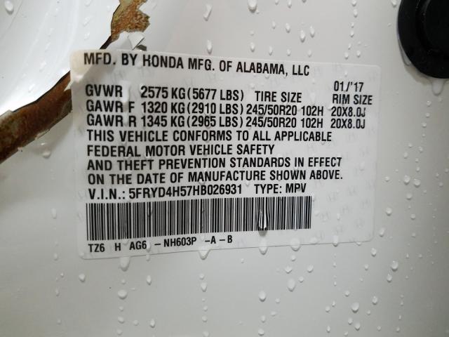 5FRYD4H57HB026931 - 2017 ACURA MDX TECHNOLOGY  照片 10