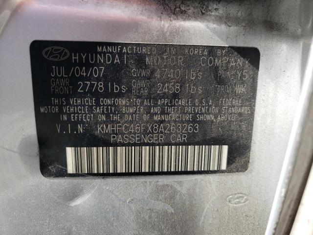 KMHFC46FX8A263263 - 2008 HYUNDAI AZERA SE SILVER photo 10