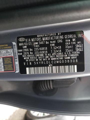 5XYRLDLC2MG038308 - 2021 KIA SORENTO S GRAY photo 10