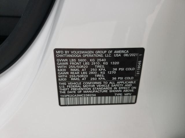 1V2PE2CA3MC238234 - 2021 VOLKSWAGEN ATLAS CROS Белый фото 10