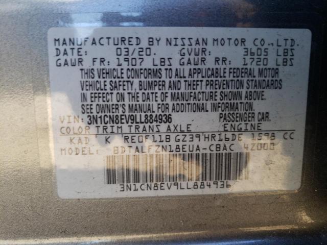 3N1CN8EV9LL884936 - 2020 NISSAN VERSA SV GRAY photo 10