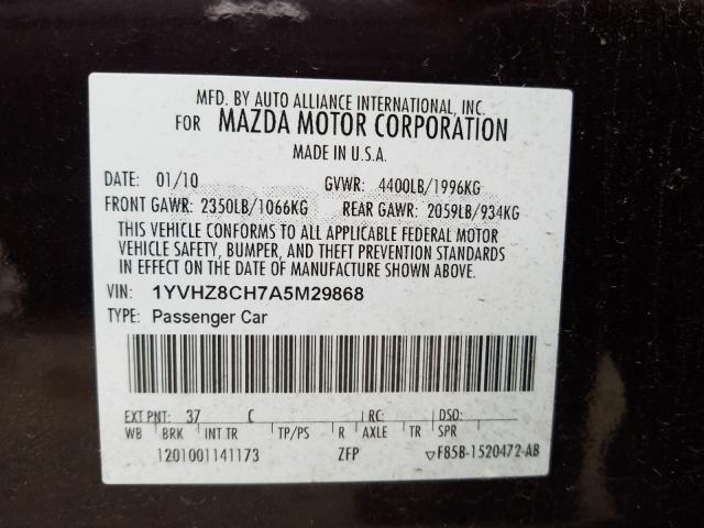 1YVHZ8CH7A5M29868 - 2010 MAZDA 6 I PURPLE photo 10