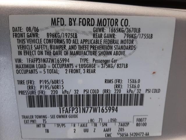 1FAFP31N77W165994 - 2007 FORD FOCUS ZX3  photo 10