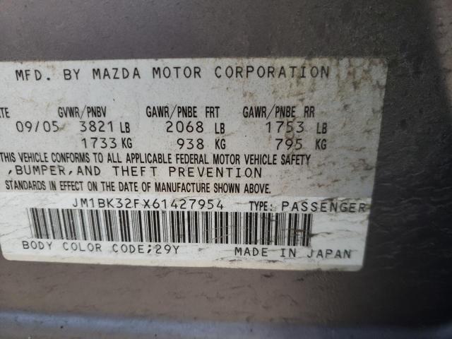 JM1BK32FX61427954 - 2006 MAZDA 3 I GRAY photo 10