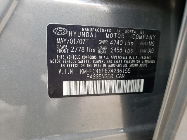 KMHFC46F67A236155 - 2007 HYUNDAI AZERA SE GREEN photo 10