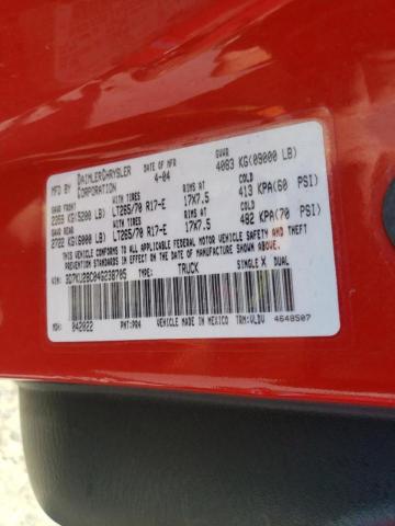 3D7KU28C04G238705 - 2004 DODGE RAM 2500 S RED photo 10