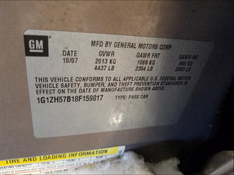 1G1ZH57B18F159017 - 2008 CHEVROLET MALIBU 1LT 金色 照片 10