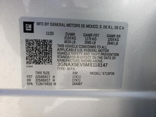 3GNAX5EV5MS118147 - 2021 CHEVROLET EQUINOX  photo 10