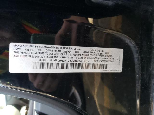 3VW2K7AJ6BM382907 - 2011 VOLKSWAGEN JETTA BASE 黑色 照片 10