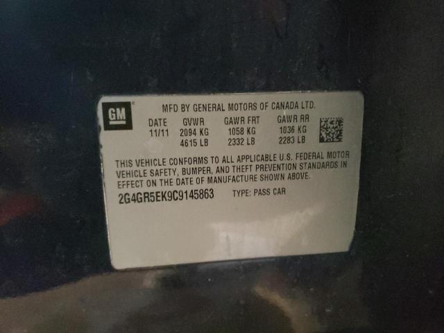 2G4GR5EK9C9145863 - 2012 BUICK REGAL BLUE photo 10