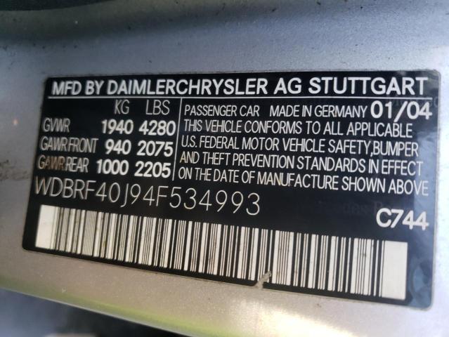 WDBRF40J94F534993 - 2004 MERCEDES-BENZ C 230K SPO SILVER photo 10