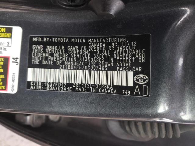 2T1BU4EE7DC997485 - 2013 TOYOTA COROLLA BASE  photo 10
