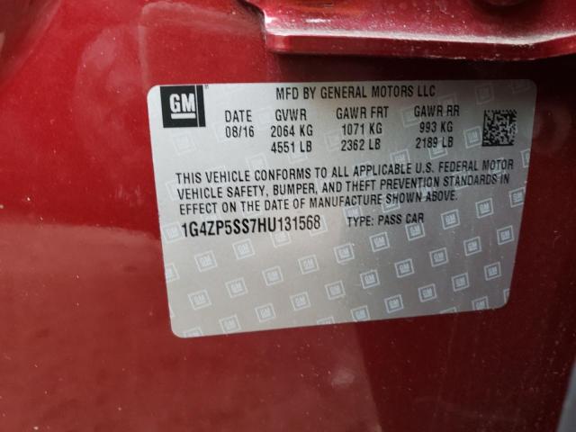 1G4ZP5SS7HU131568 - 2017 BUICK LACROSSE E RED photo 10