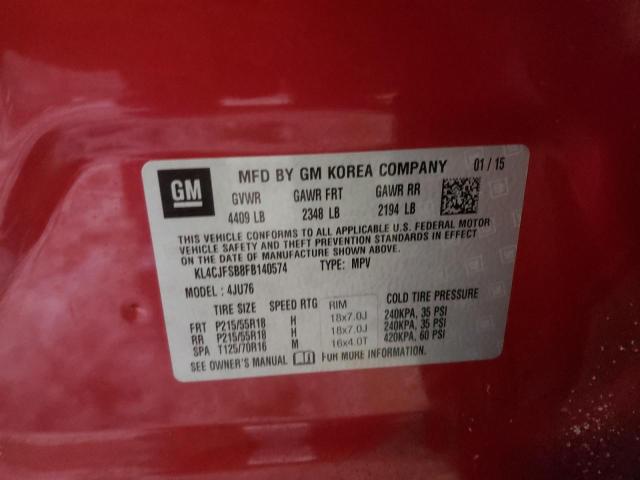 KL4CJFSB8FB140574 - 2015 BUICK ENCORE CON RED photo 10