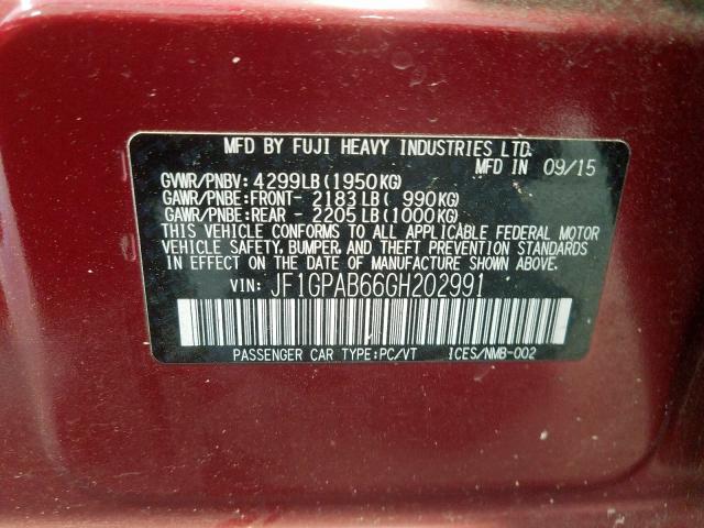 JF1GPAB66GH202991 - 2016 SUBARU IMPREZA PR MAROON photo 10