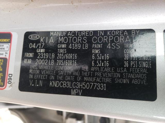 KNDCB3LC3H5077331 - 2017 KIA NIRO FE SILVER photo 10