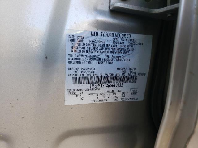 1MEFM421X6G610532 - 2006 MERCURY MONTEGO PR ოქროსფერი ფოტო 10