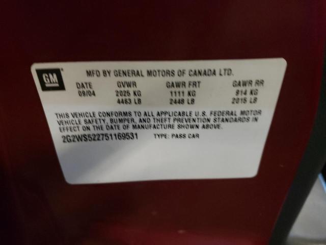 2G2WS522751169531 - 2005 PONTIAC GRAND PRIX Բորդո լուսանկար 10