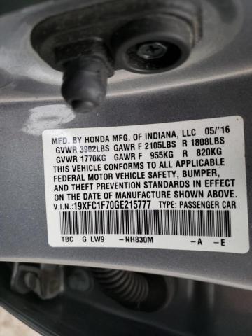 19XFC1F70GE215777 - 2016 HONDA CIVIC EXL  foto 10