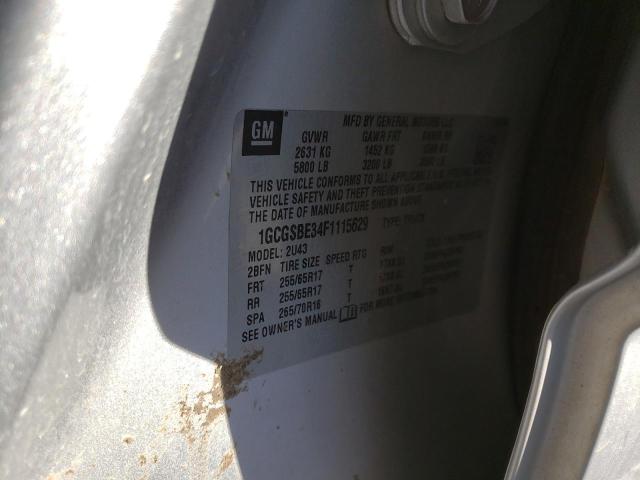 1GCGSBE34F1115629 - 2015 CHEVROLET COLORADO L SILVER photo 10