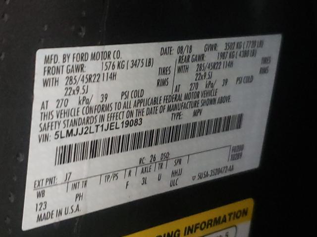 5LMJJ2LT1JEL19083 - 2018 LINCOLN NAVIGATOR ნაცრისფერი ფოტო 10