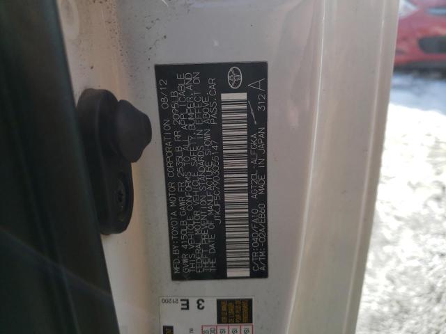 JTKJF5C79D3055147 - 2013 TOYOTA SCION TC თეთრი ფოტო 10