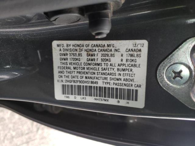 2HGFB2F90DH518649 - 2013 HONDA CIVIC EXL 灰色 照片 10
