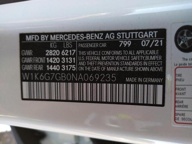 W1K6G7GB0NA069235 - 2022 MERCEDES-BENZ 100 WHITE photo 10