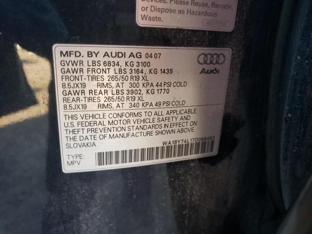 WA1BY74L17D098483 - 2007 AUDI Q7 3.6 QUA BLACK photo 10