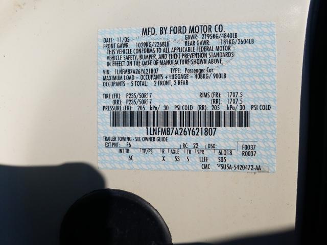 1LNFM87A26Y621807 - 2006 LINCOLN LS 白色 照片 10