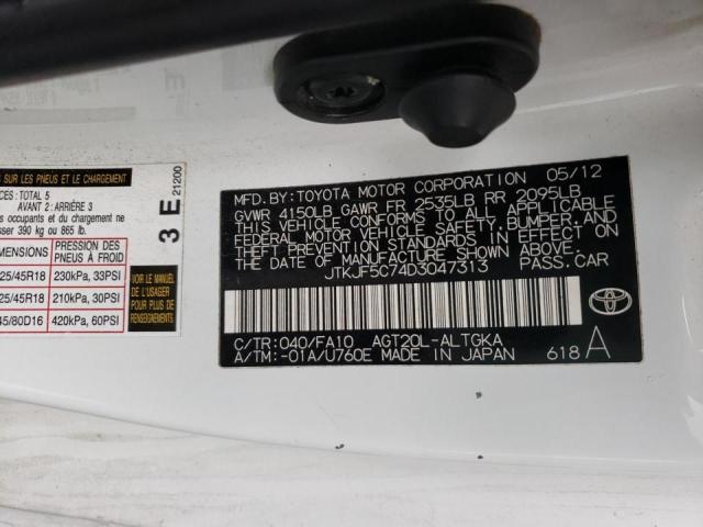 JTKJF5C74D3047313 - 2013 TOYOTA SCION TC თეთრი ფოტო 10