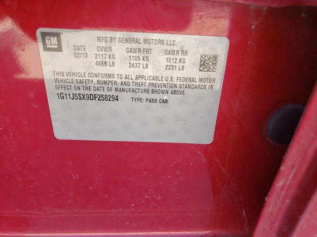 1G11J5SX9DF258294 - 2013 CHEVROLET MALIBU LTZ მუქწითელი ფოტო 10