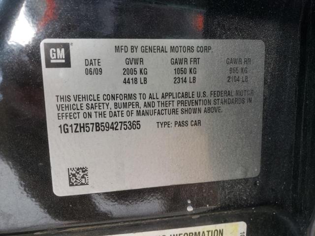 1G1ZH57B594275365 - 2009 CHEVROLET MALIBU 1LT შავი ფოტო 10