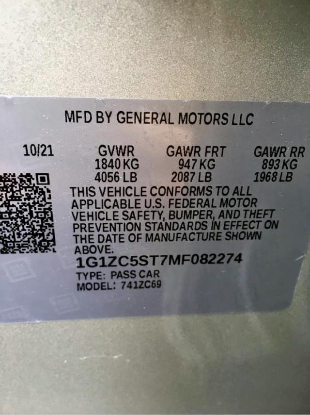 1G1ZC5ST7MF082274 - 2021 CHEVROLET MALIBU LS SILVER photo 10