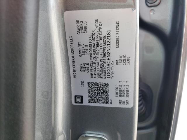 1GCGSCEN2N1122181 - 2022 CHEVROLET COLORADO L GRAY photo 10