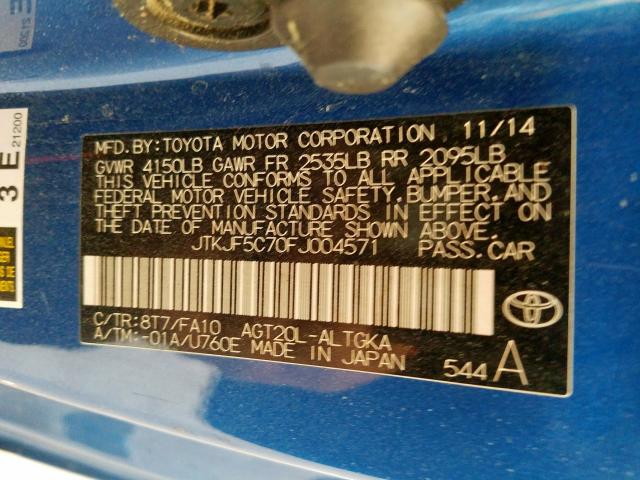 JTKJF5C70FJ004571 - 2015 TOYOTA SCION TC 蓝色 照片 10