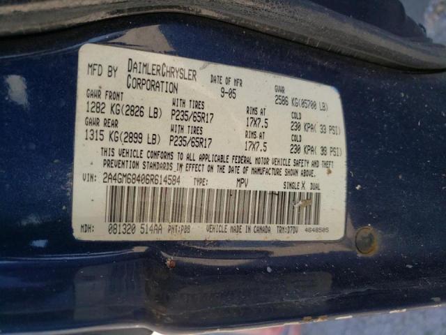 2A4GM68406R614584 - 2006 CHRYSLER PACIFICA T BLUE photo 10