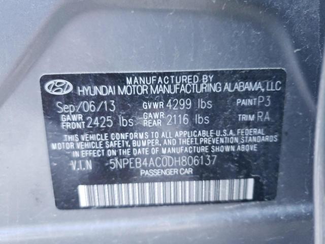 5NPEB4AC0DH806137 - 2013 HYUNDAI SONATA GLS GRAY photo 10