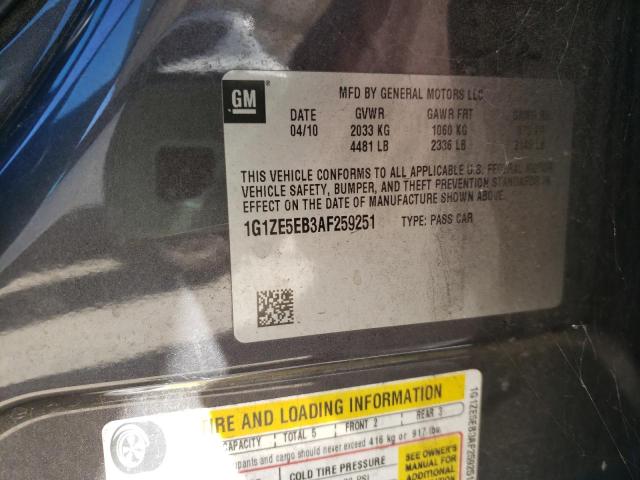 1G1ZE5EB3AF259251 - 2010 CHEVROLET MALIBU LTZ ნაცრისფერი ფოტო 10