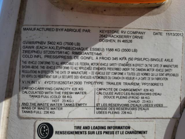 4YDT31828DT412930 - 2013 KEYSTONE PASSPORT 白色 照片 10