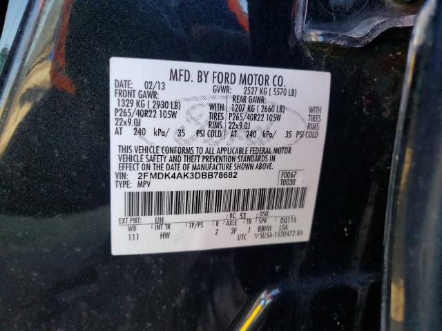 2FMDK4AK3DBB78682 - 2013 FORD EDGE BLACK photo 10