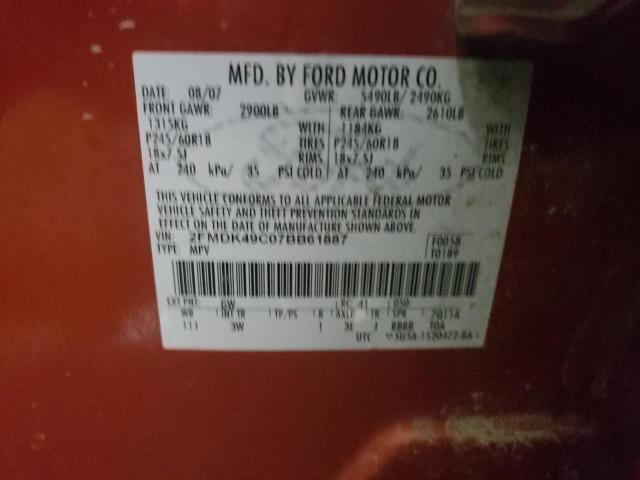 2FMDK49C07BB61887 - 2007 FORD EDGE SEL P ORANGE photo 10