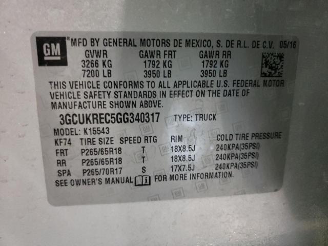 3GCUKREC5GG340317 - 2016 CHEVROLET SILVERADO SILVER photo 10