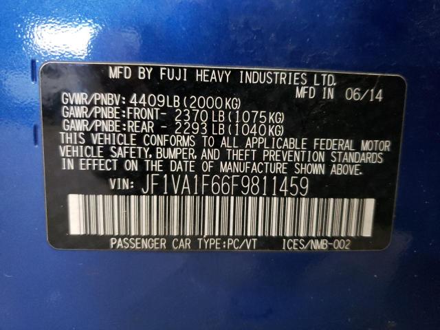 JF1VA1F66F9811459 - 2015 SUBARU WRX PREMIU BLUE photo 10