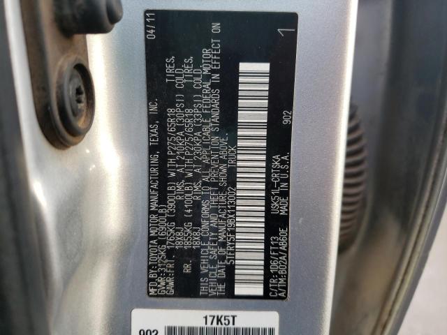 5TFRY5F19BX113002 - 2011 TOYOTA TUNDRA DOU SILVER photo 10