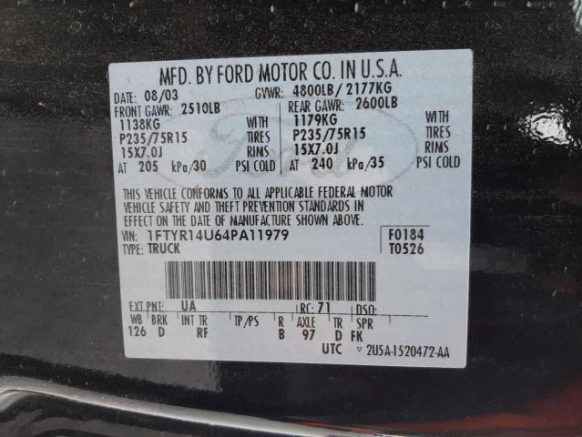 1FTYR14U64PA11979 - 2004 FORD RANGER SUP BLACK photo 12