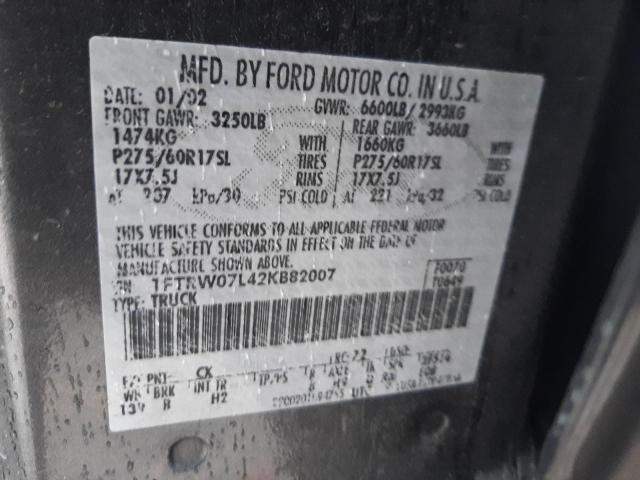 1FTRW07L42KB82007 - 2002 FORD F150 SUPER GRAY photo 13