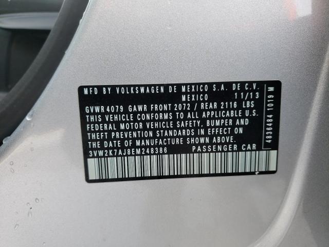 3VW2K7AJ8EM248386 - 2014 VOLKSWAGEN JETTA BASE 银色 照片 10