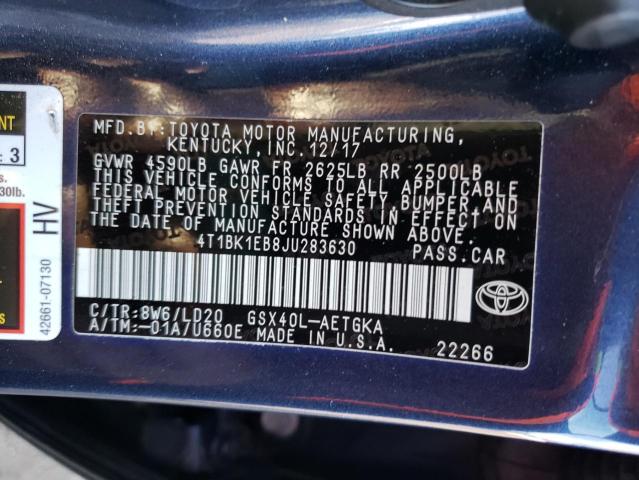 4T1BK1EB8JU283630 - 2018 TOYOTA AVALON XLE BLUE photo 10