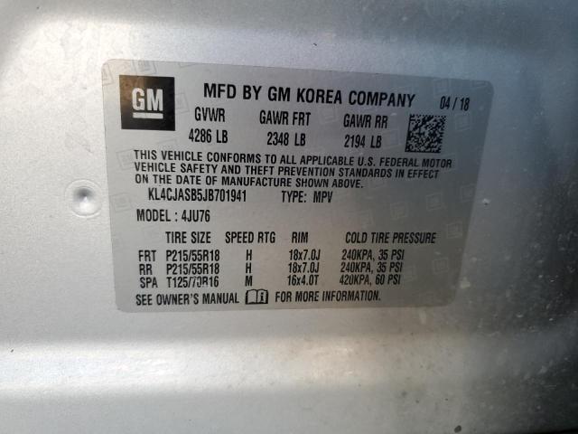 KL4CJASB5JB701941 - 2018 BUICK ENCORE PRE Күміс фото 12